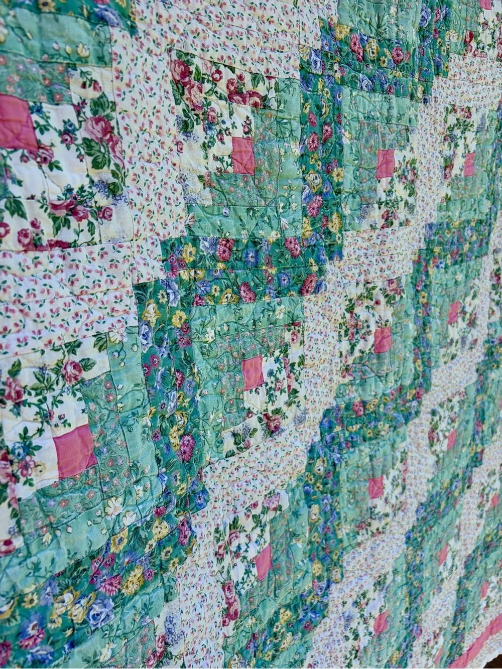 Vintage Floral Baby Quilt - Handmade Patchwork Nursery Quilt